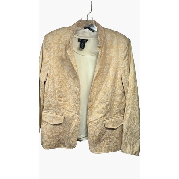 Vintage QVC Dialogue Womens Medium Tan Brocade Textured 2 Piece Shirt Jacket Set - Picture 1 of 15